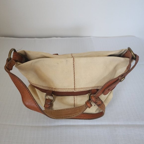 LUCKY BRAND Canvas and Italian Leather Shoulder Bag Tote 15" x 12" - Picture 2 of 9